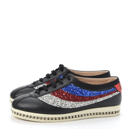 Gucci Calfskin Glitter Crystal Womens Sylvie Web Falacer Sneakers 35.5 Black 2 of 11