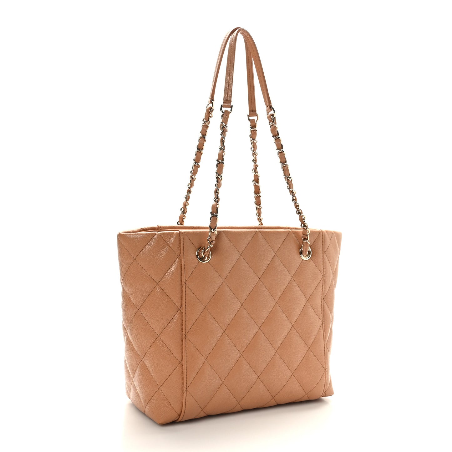 Caviar Quilted Small Shopping Tote Dark Beige