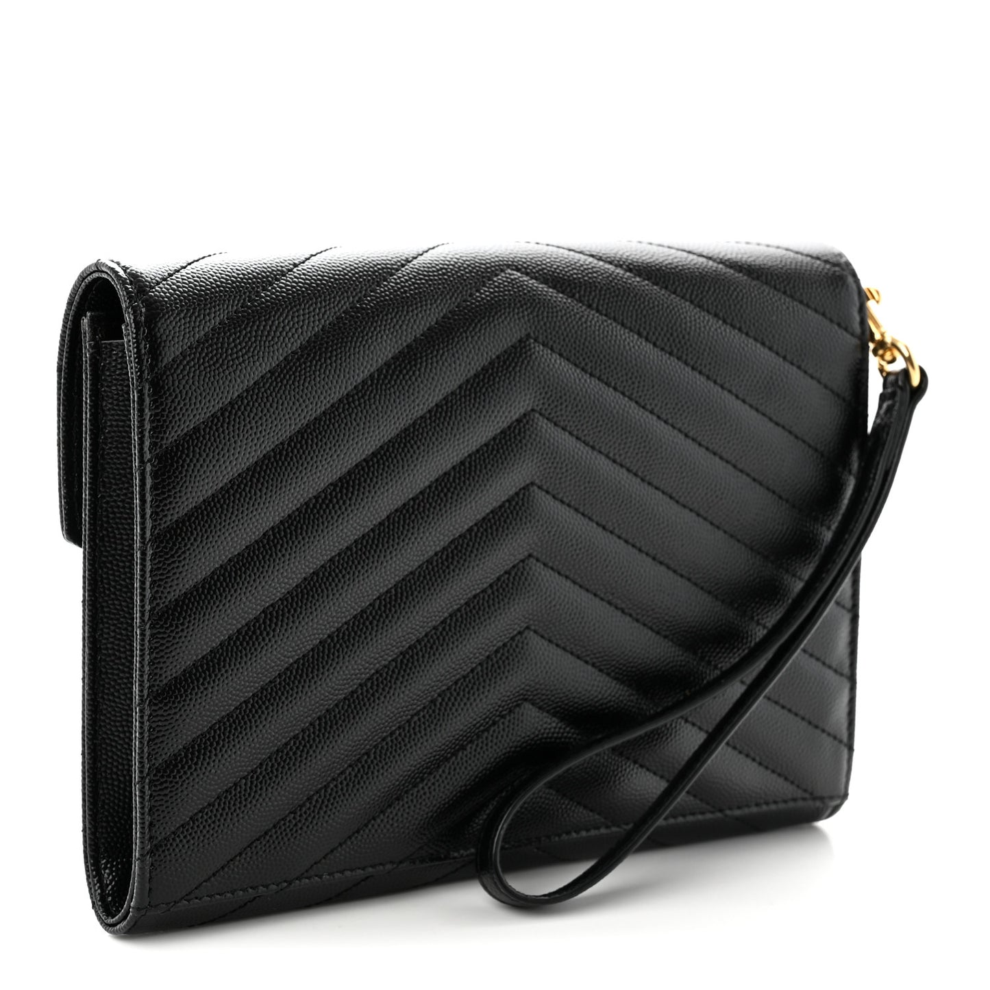 Grain De Poudre Matelasse Chevron Monogram Envelope Clutch Black Black