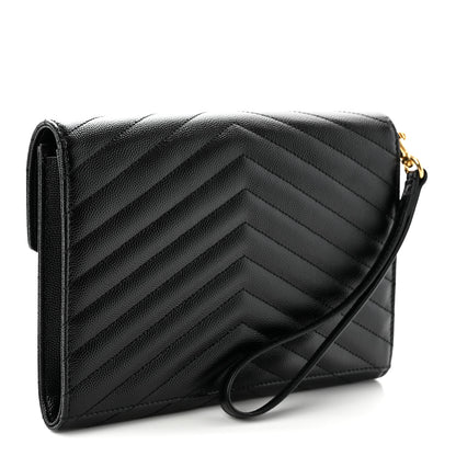 Saint Laurent Grain De Poudre Matelasse Chevron Monogram Envelope Clutch Black Black 3 of 11