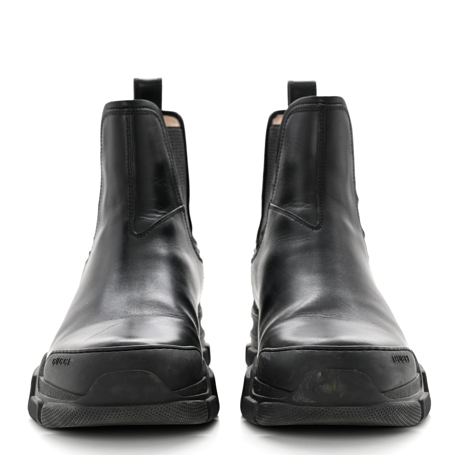 Calfskin Logo Womens Lug Sole Chelsea Ankle Boots 40.5 Black