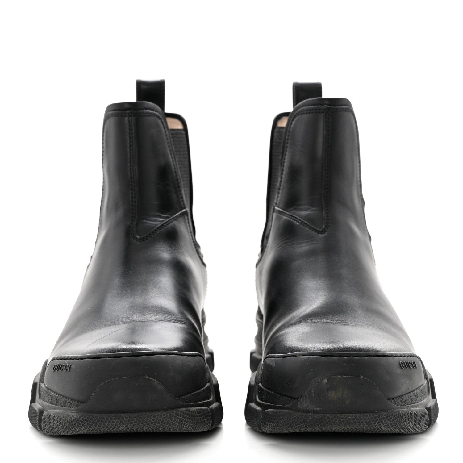 Gucci Calfskin Logo Womens Lug Sole Chelsea Ankle Boots 40.5 Black 2 of 9