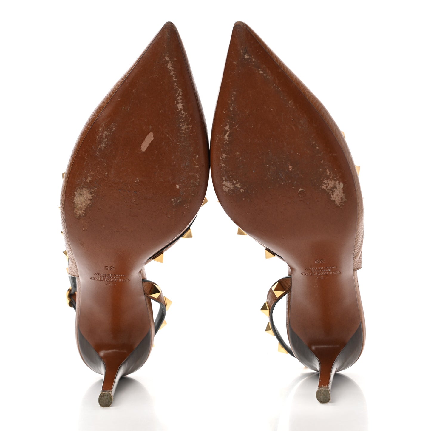 Pebbled Calfskin Rockstud Half D'Orsay Slingback 85mm Pumps 38 Cuoio