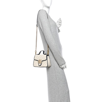 Gucci Vintage Effect Calfskin Matelasse Diagonal Mini Torchon GG Marmont Top Handle Shoulder Bag Mystic White Blue Agata 2 of 13