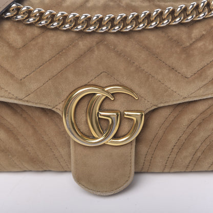 Gucci Velvet Matelasse Small GG Marmont Shoulder Bag Taupe 27 of 29
