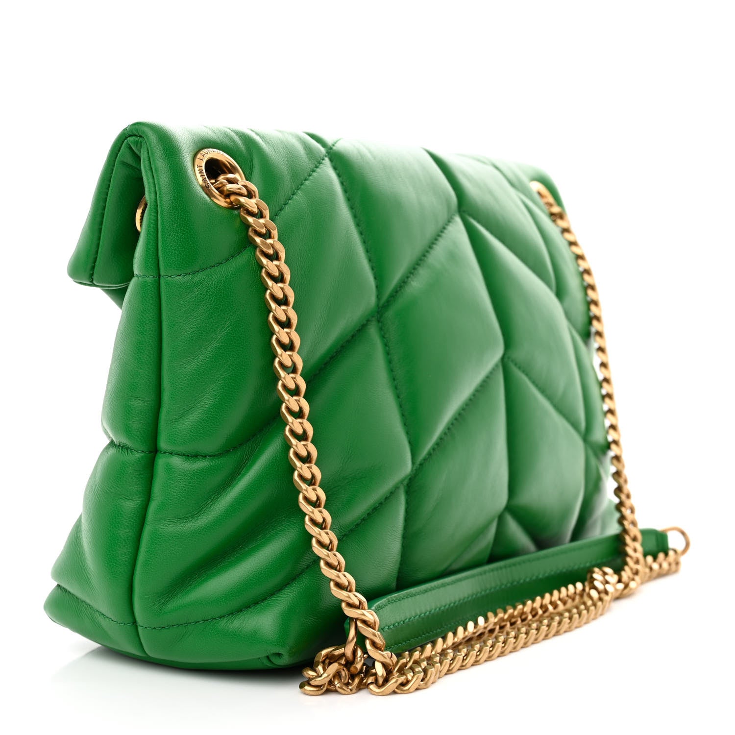 Saint Laurent Lambskin Quilted Small Loulou Puffer Monogram Chain Satchel New Vert 4 of 11