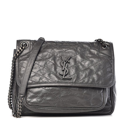 Saint Laurent Crinkled Calfskin Matelasse Monogram Medium Niki Chain Satchel Fog 1 of 12