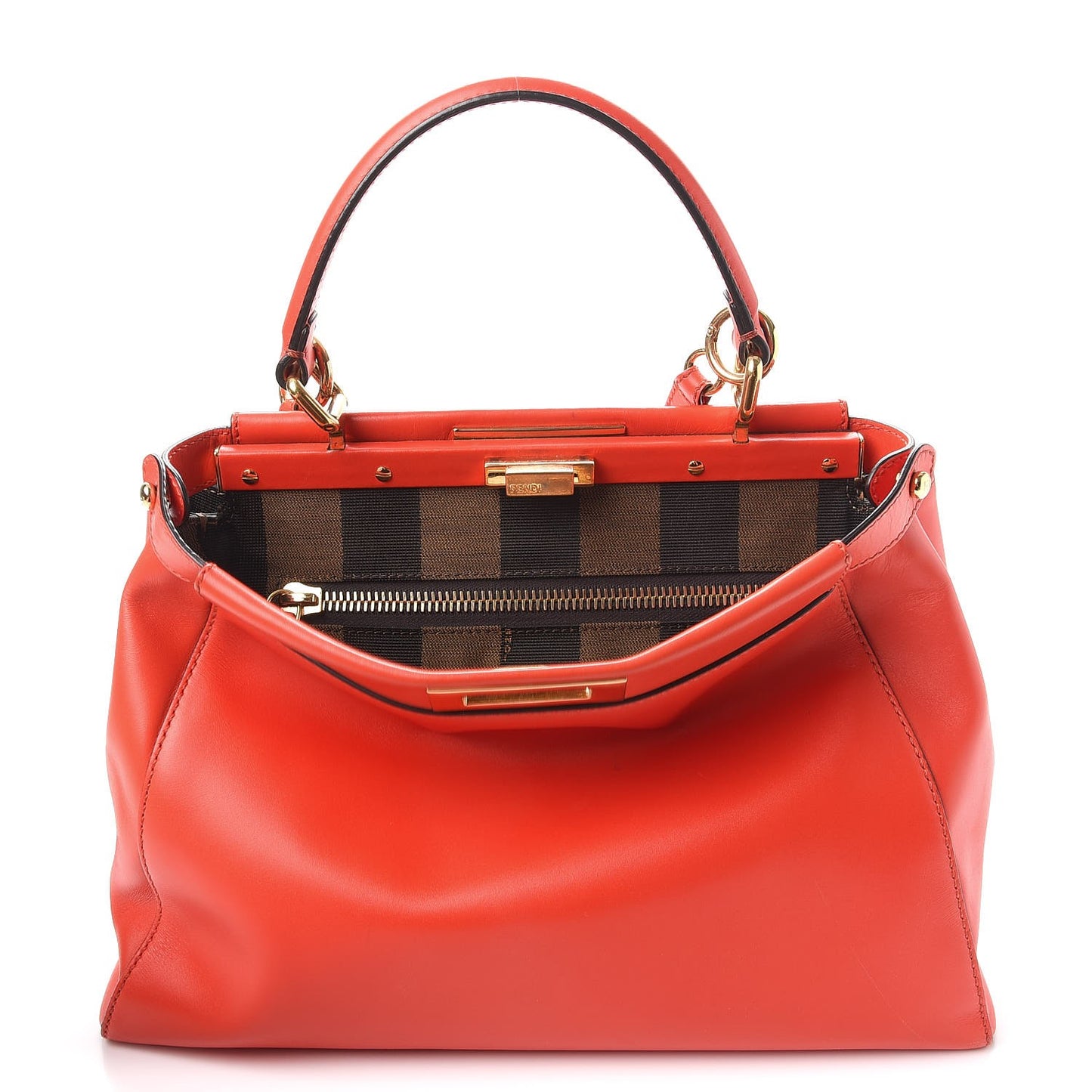 Vitello Morgan Fabric Jacquard Pequin Medium Peekaboo Iconic Satchel Papavero Tobacco Black