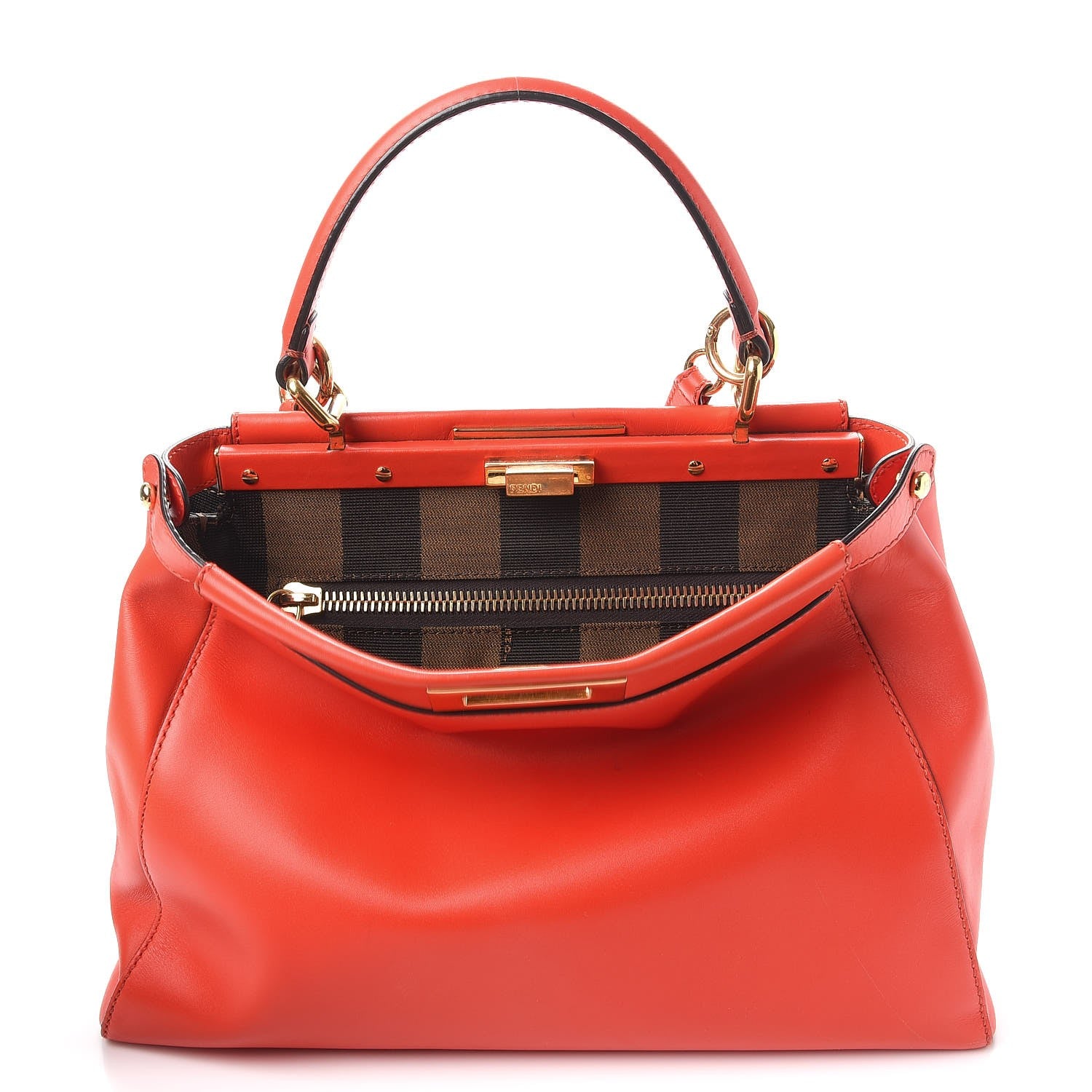 Fendi Vitello Morgan Fabric Jacquard Pequin Medium Peekaboo Iconic Satchel Papavero Tobacco Black 1 of 16