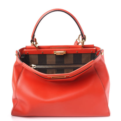 Fendi Vitello Morgan Fabric Jacquard Pequin Medium Peekaboo Iconic Satchel Papavero Tobacco Black 1 of 16