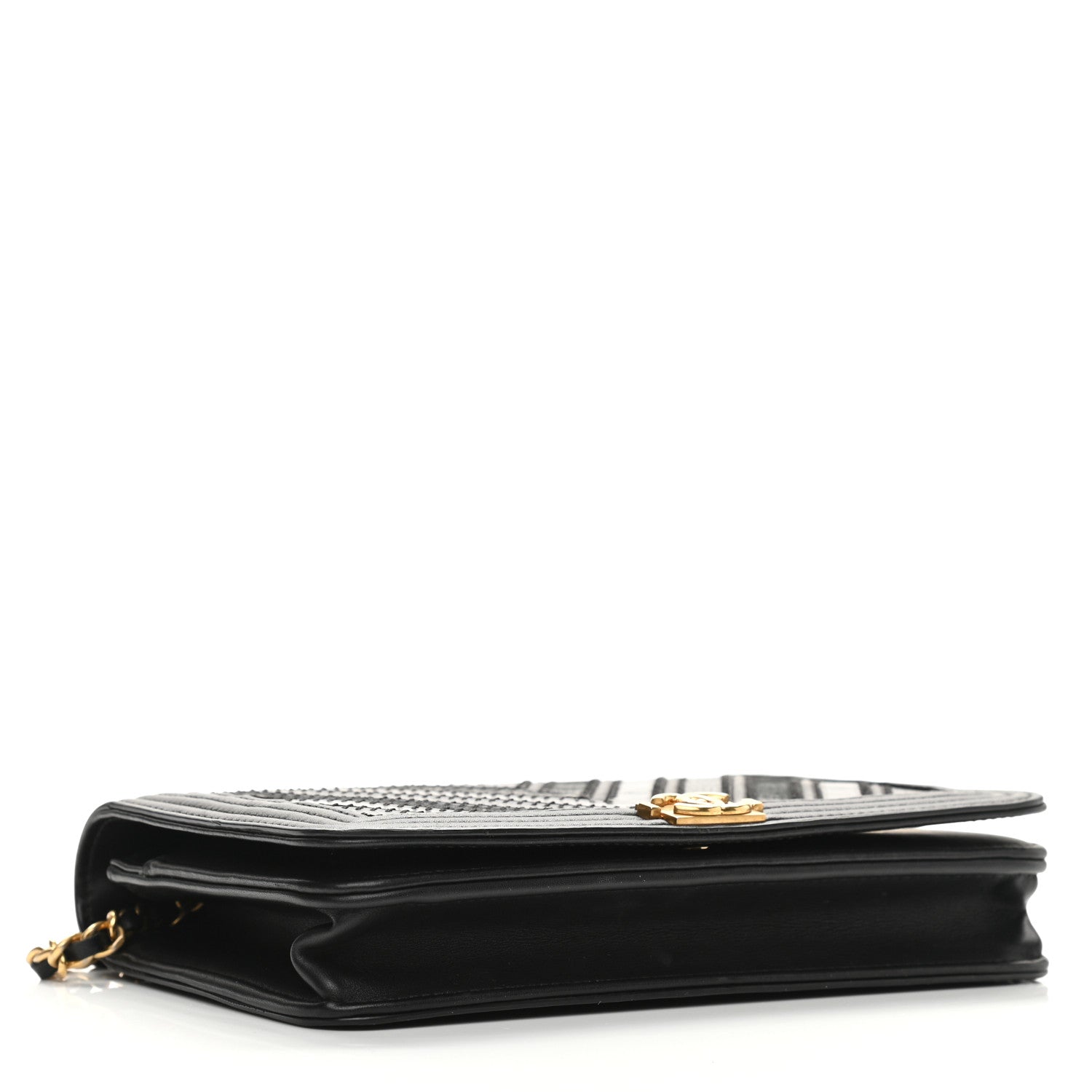 Chanel Calfskin Caviar Chevron Quilted Mixed Boy Wallet On Chain WOC Black 3 of 12