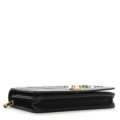 Chanel Calfskin Caviar Chevron Quilted Mixed Boy Wallet On Chain WOC Black 3 of 12