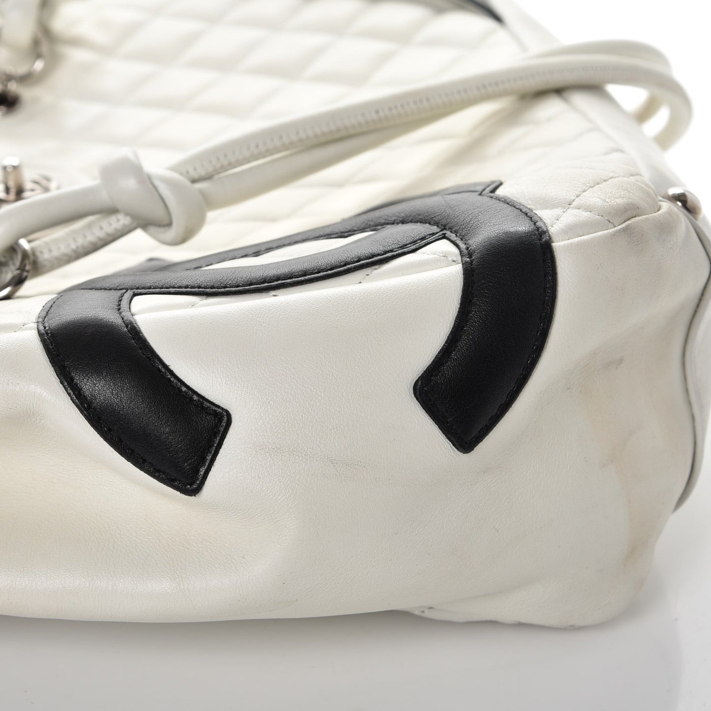 Calfskin Quilted Large Cambon Flap White Black