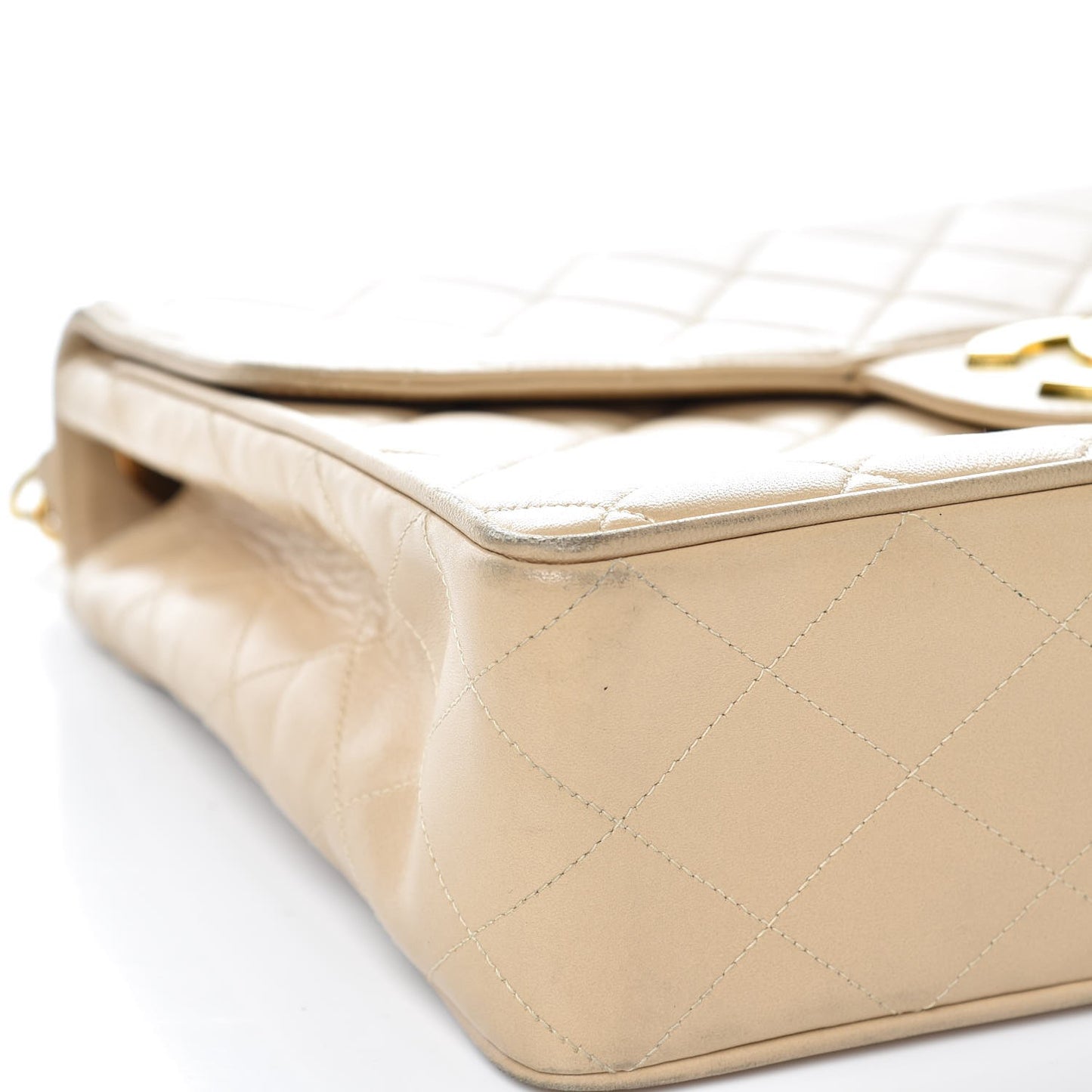 Lambskin Quilted Jumbo Single Flap Light Beige