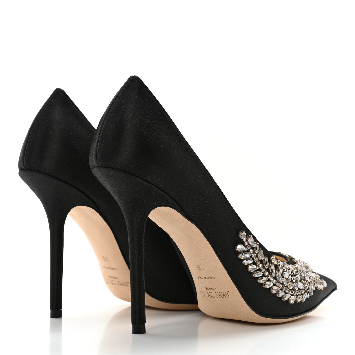 Satin Crystal Embellished Love 85mm Pumps 39 Black
