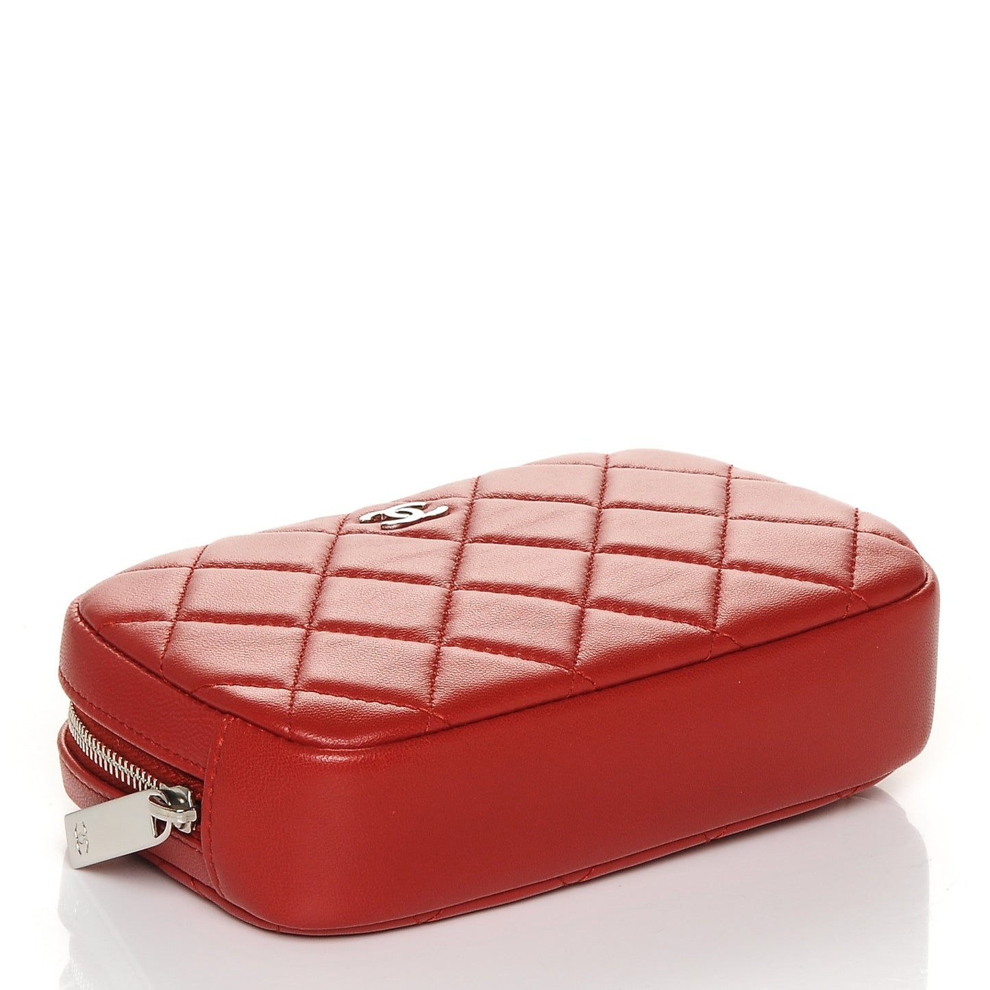 Lambskin Quilted Small Curvy Pouch Cosmetic Case Red
