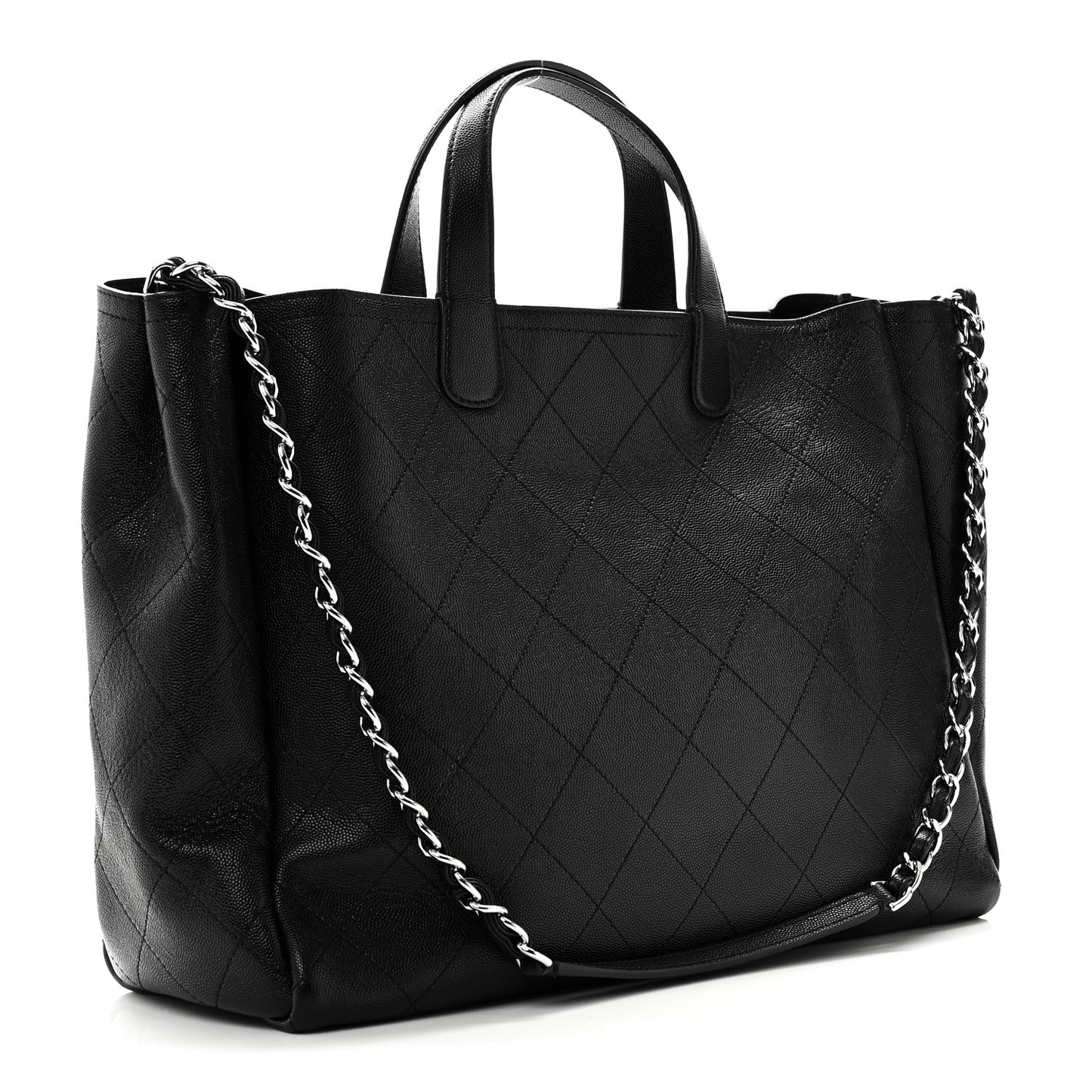 Caviar Stitched Large Lady Coco Shopping Tote Black