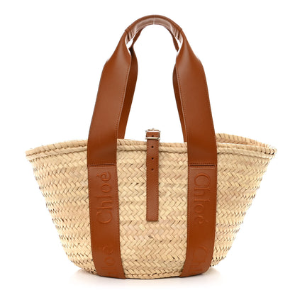Chloe Raffia Smooth Calfskin Medium Sense Basket Caramel 1 of 12