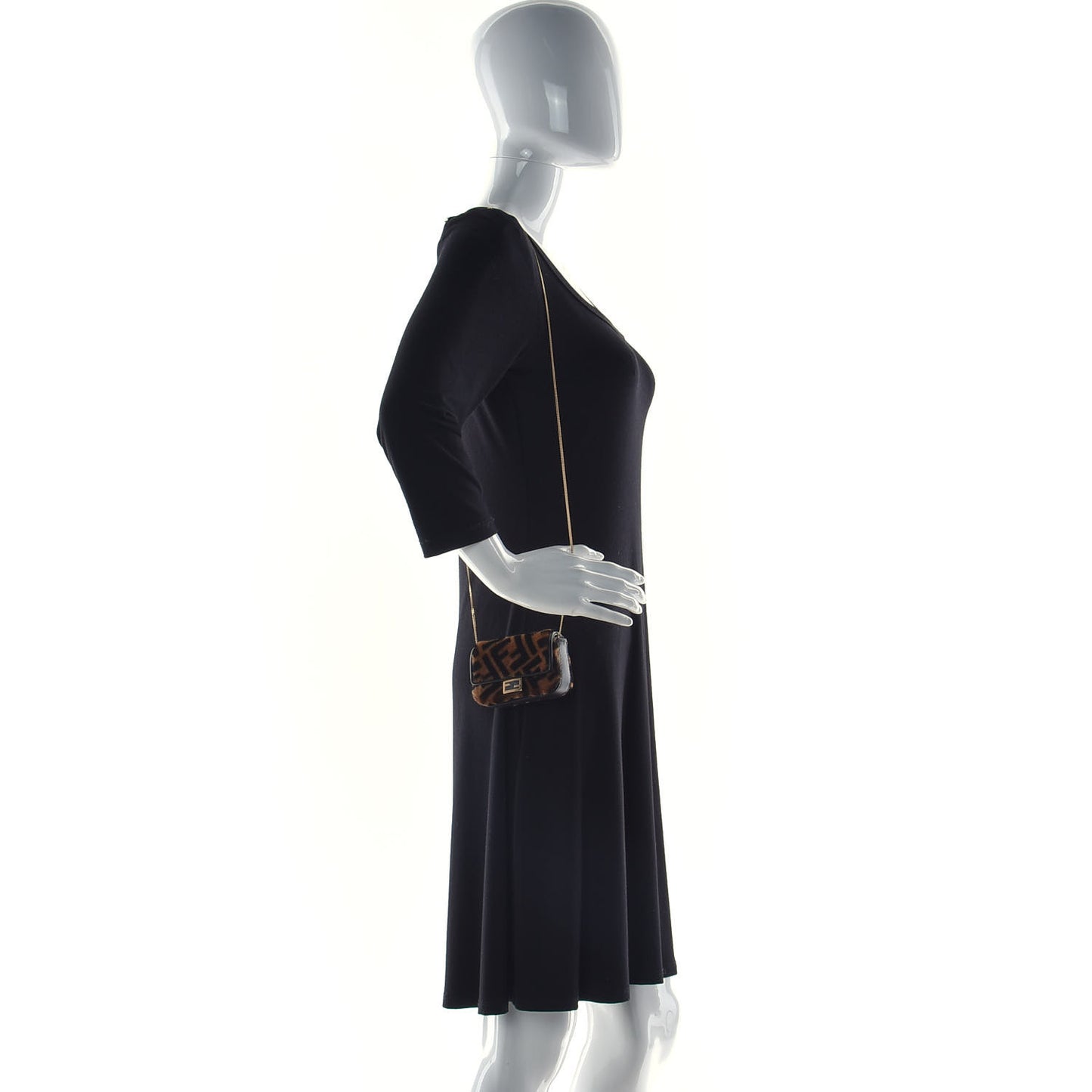 Sheared Sheepskin Vitello King FF Nano Baguette Charm Tobacco Moro Black