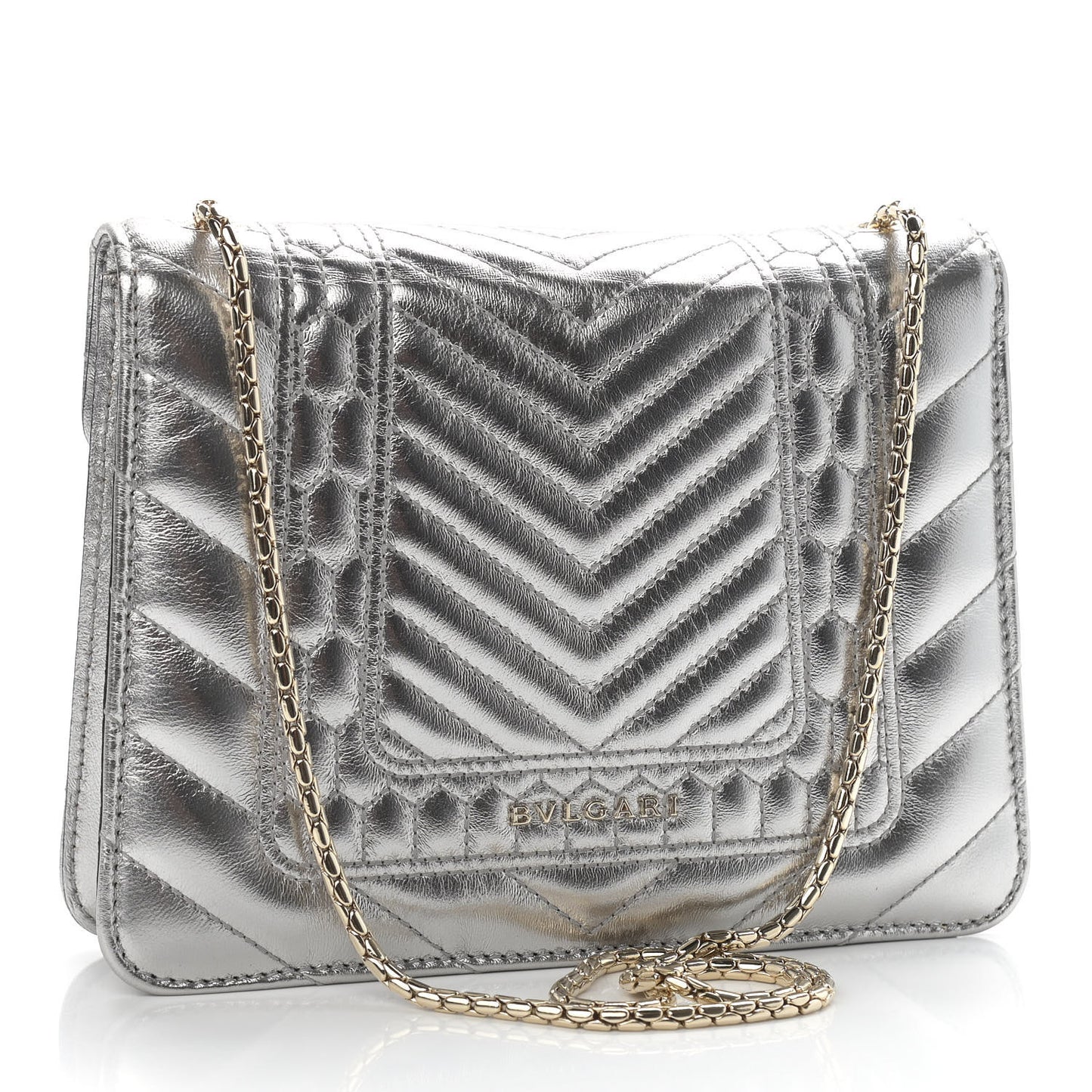 Metallic Calfskin Quilted Serpenti Forever Shoulder Bag Silver
