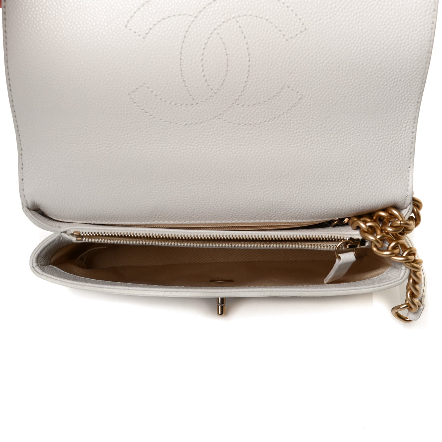 Grained Calfskin Small Stitched Flap White
