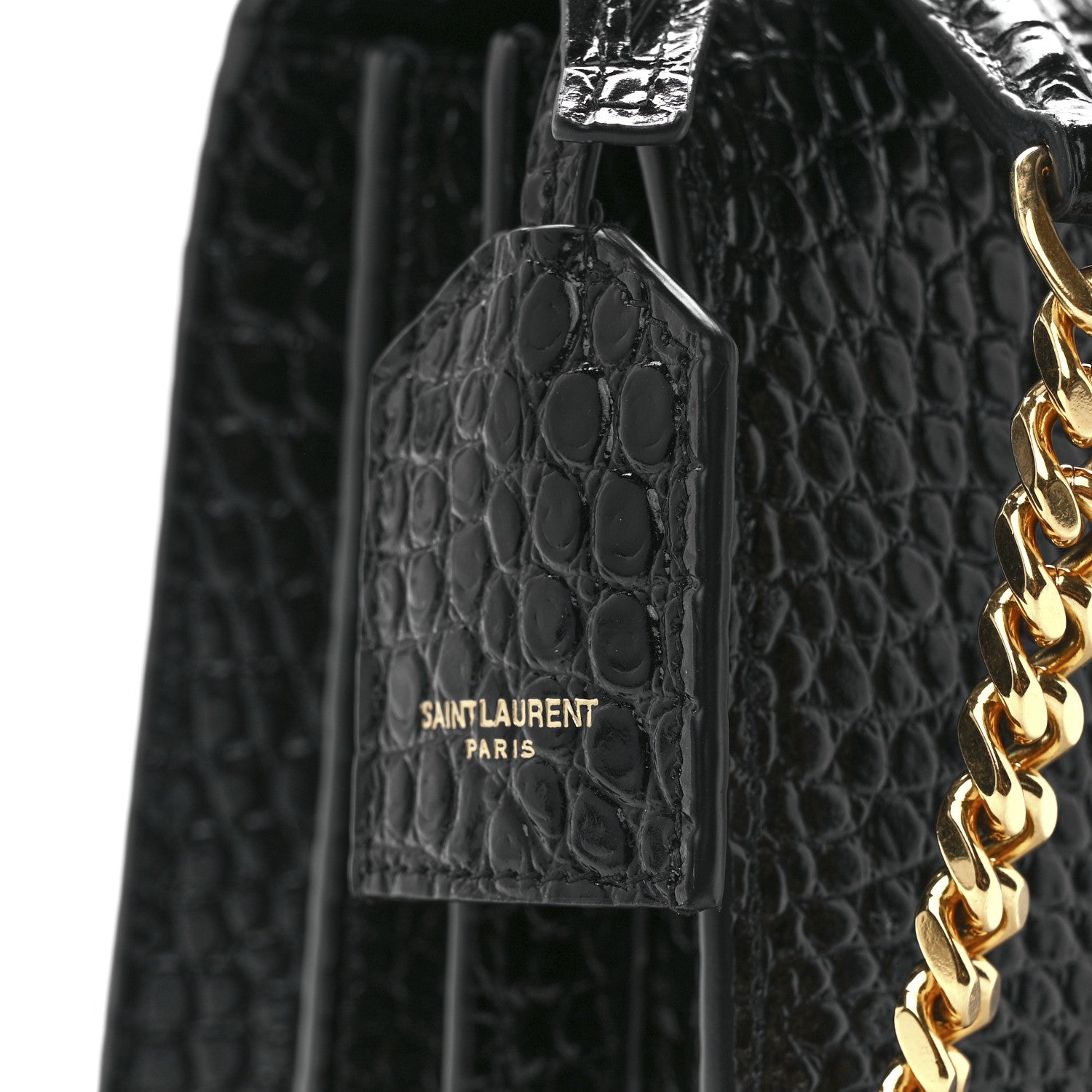 Saint Laurent Calfskin Crocodile Embossed Medium Monogram Sunset Black 9 of 13