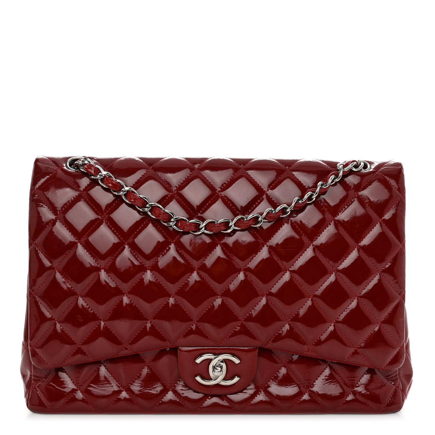 Patent Quilted Maxi Double Flap Red