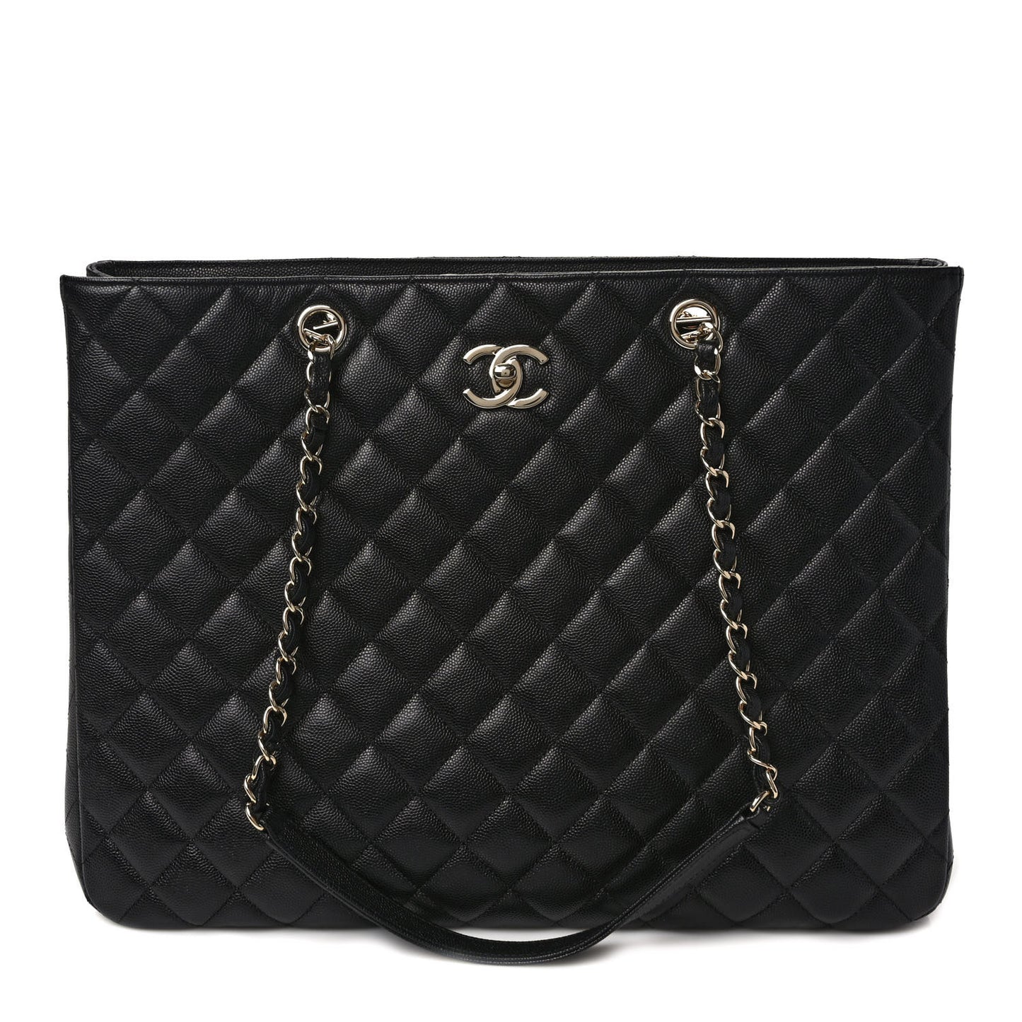 Caviar Quilted Large Shopping Tote Black