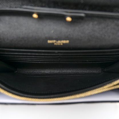 Saint Laurent Grain De Poudre Matelasse Chevron Monogram Chain Wallet Black 5 of 10