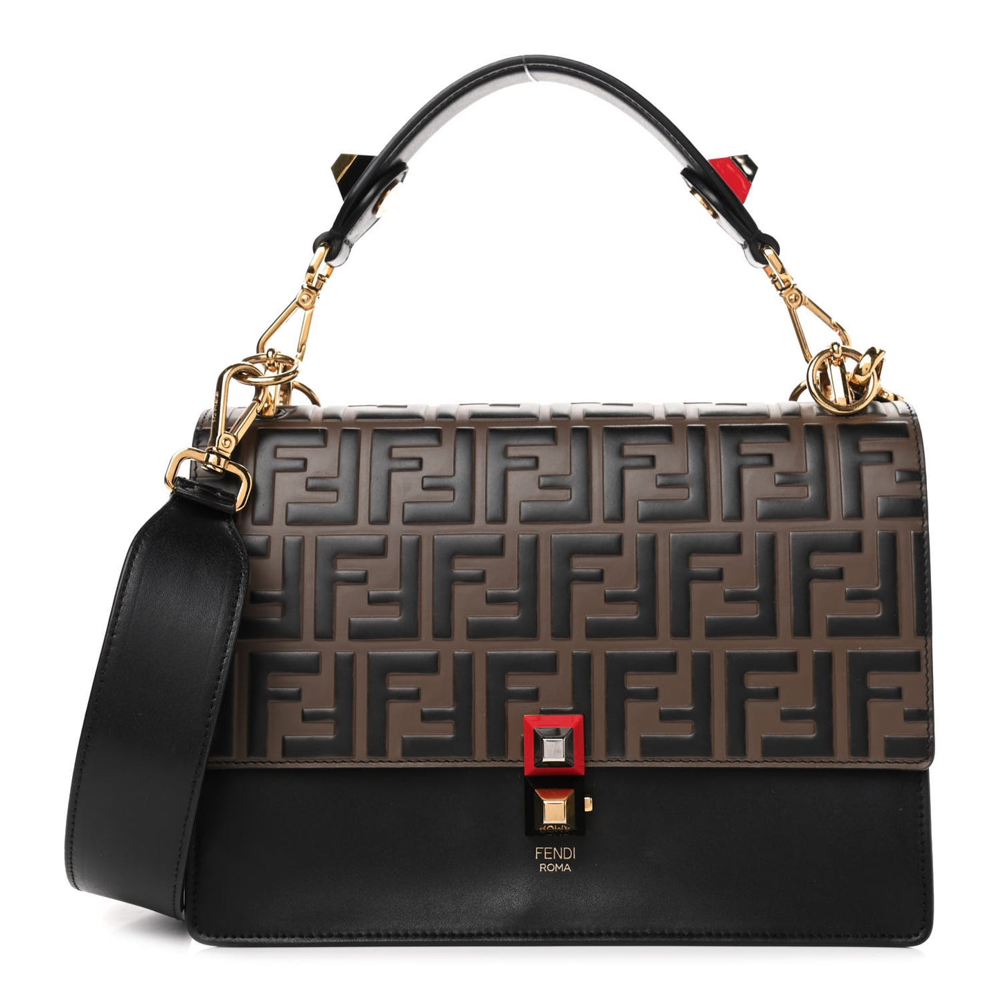 Vitello Liberty Bi-Color FF 1974 Embossed Kan I Shoulder Bag Black Maya