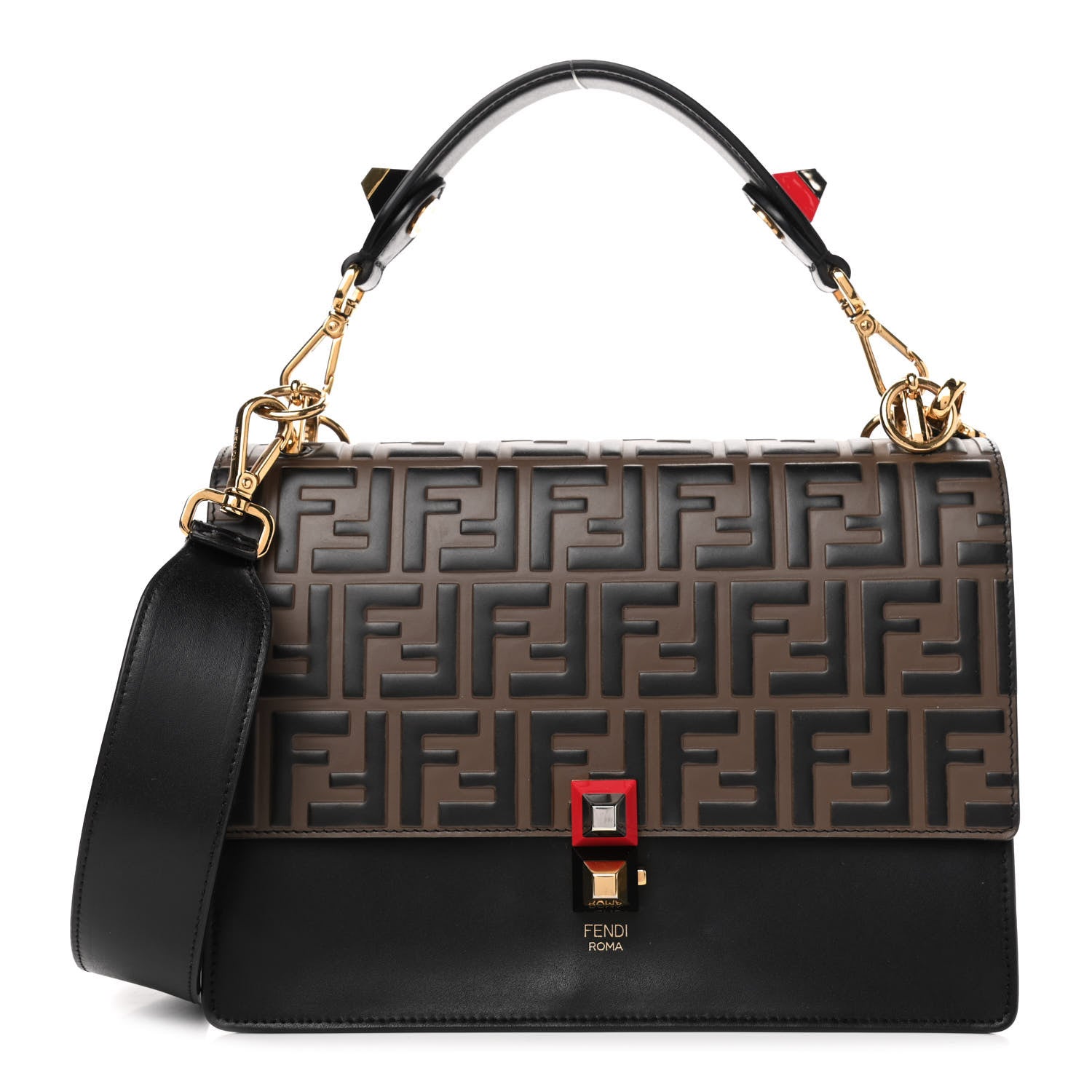 Fendi Vitello Liberty Bi-Color FF 1974 Embossed Kan I Shoulder Bag Black Maya 1 of 4