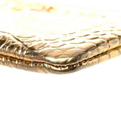 Chanel Metallic Calfskin Crocodile Embossed Cocodile Small Cosmetic Case Gold 9 of 10