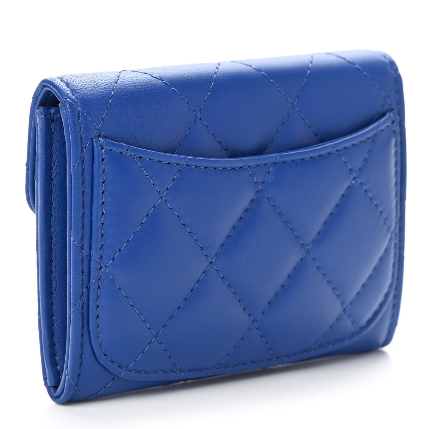 Lambskin Quilted Flap Card Holder Wallet Royal Blue