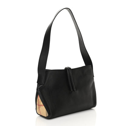 Burberry Grainy Calfskin Haymarket Check Horn Toggle Shoulder Bag Black 2 of 8