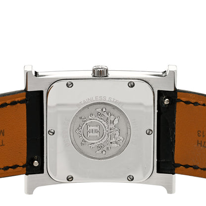 Hermes Stainless Steel Alligator Diamond Mother of Pearl 26mm Heure H Hour Quartz Watch Noir 4 of 4