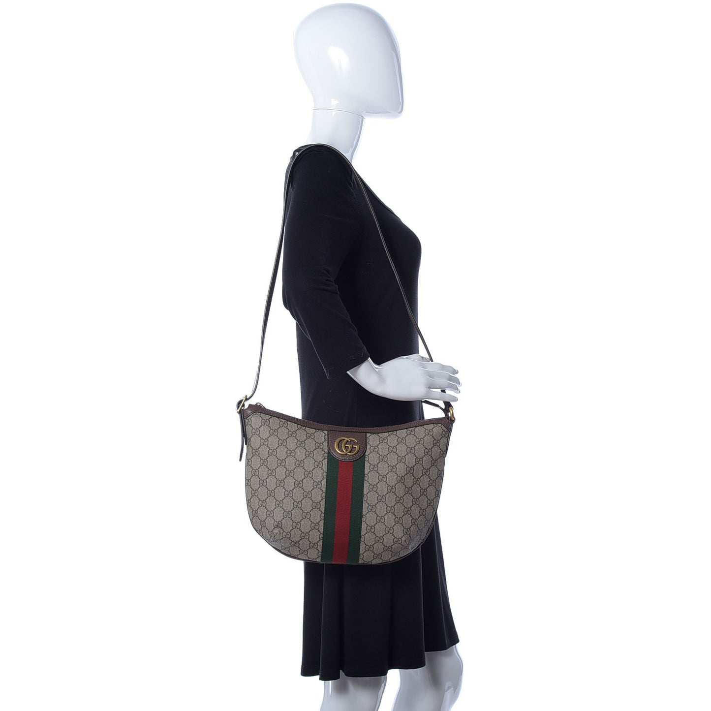 GG Supreme Monogram Web Small Ophidia Half Moon Hobo Brown