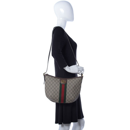 Gucci GG Supreme Monogram Web Small Ophidia Half Moon Hobo Brown 2 of 11