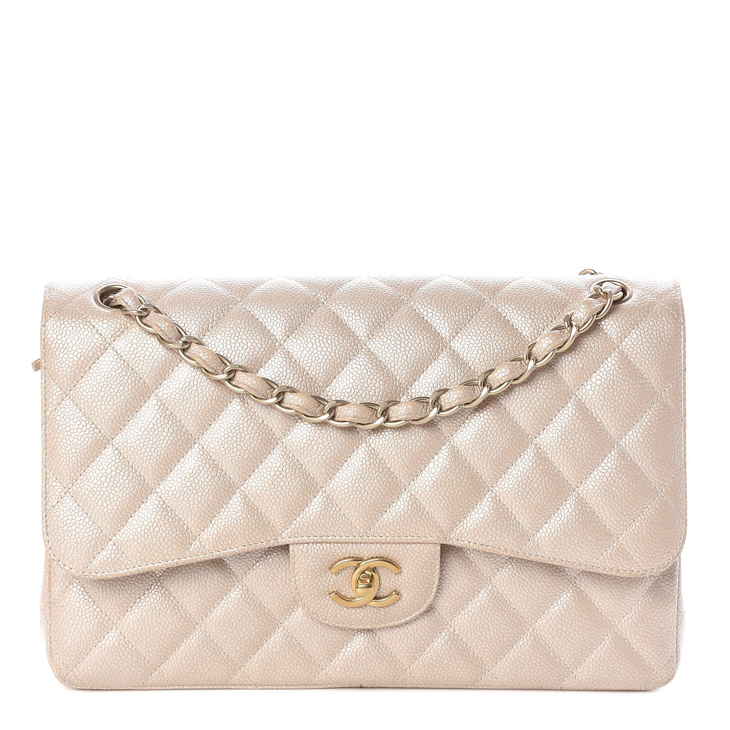 Chanel Pearly Caviar Quilted Jumbo Double Flap Light Beige 1 of 12