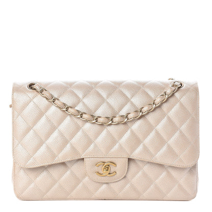 Chanel Pearly Caviar Quilted Jumbo Double Flap Light Beige 1 of 12