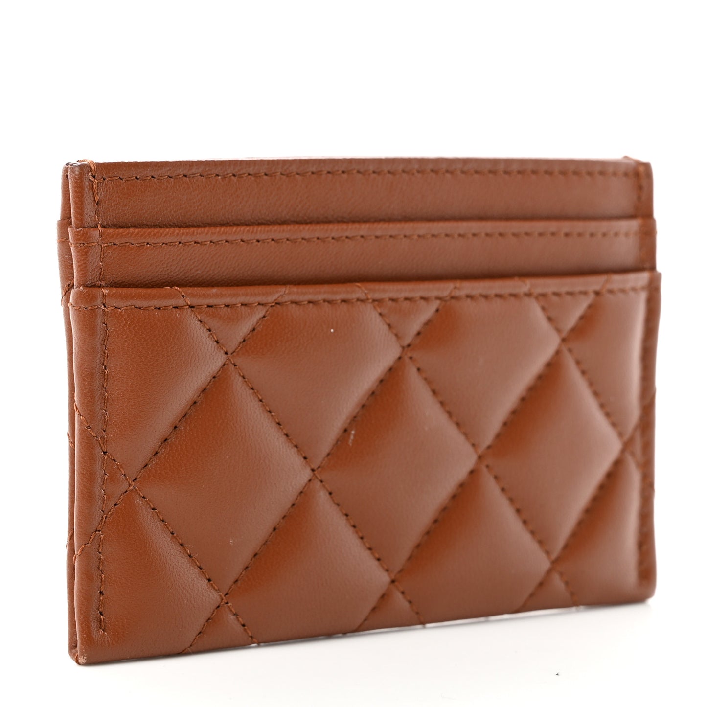 Lambskin Quilted Studded CC Card Holder Camel