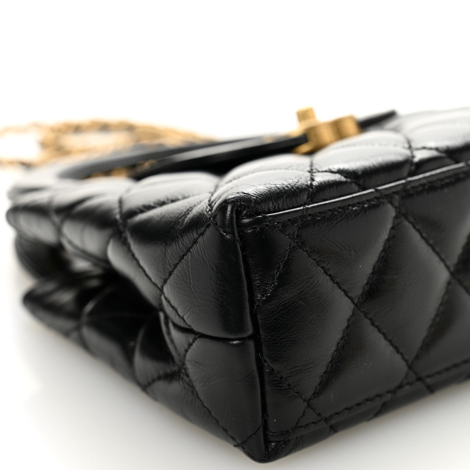 Chanel Shiny Aged Calfskin Quilted Nano Kelly Shopper Black
