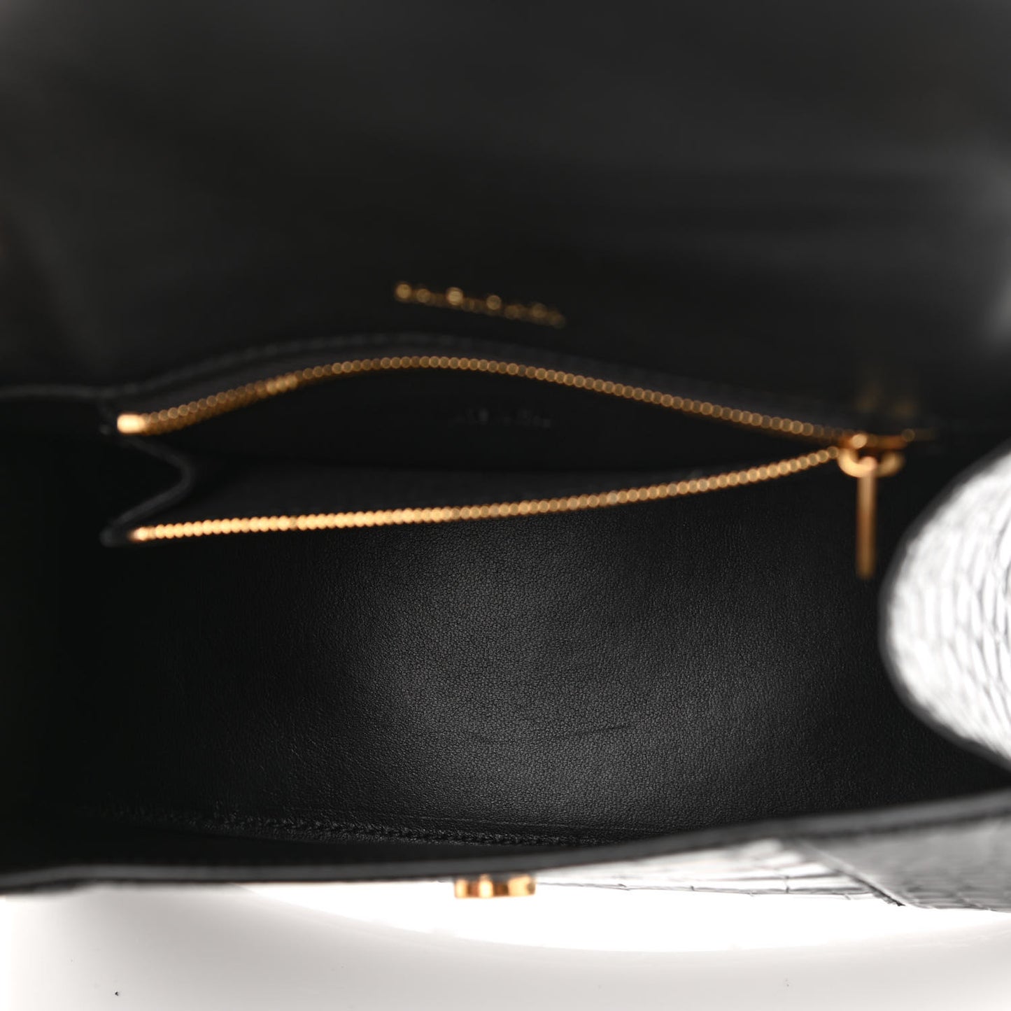 Shiny Calfskin Crocodile Embossed Small Hourglass Top Handle Bag Black