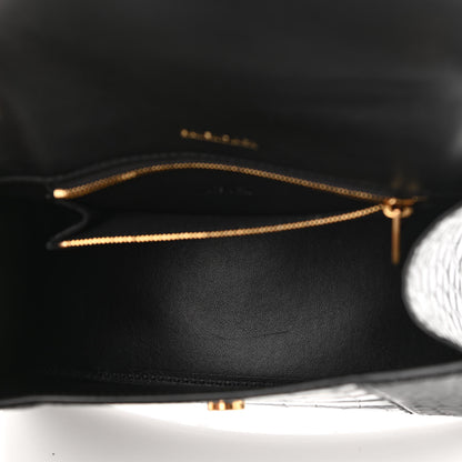 Balenciaga Shiny Calfskin Crocodile Embossed Small Hourglass Top Handle Bag Black 5 of 10