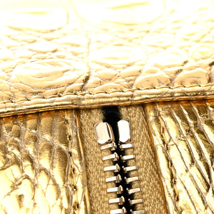 Chanel Metallic Calfskin Crocodile Embossed Cocodile Round Clutch with Chain Gold 11 of 12