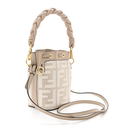 Fendi Canvas Nappa F is Fendi FF Embroidered Mini Mon Tresor Bucket Bag Grezzo White Nuvola 3 of 10