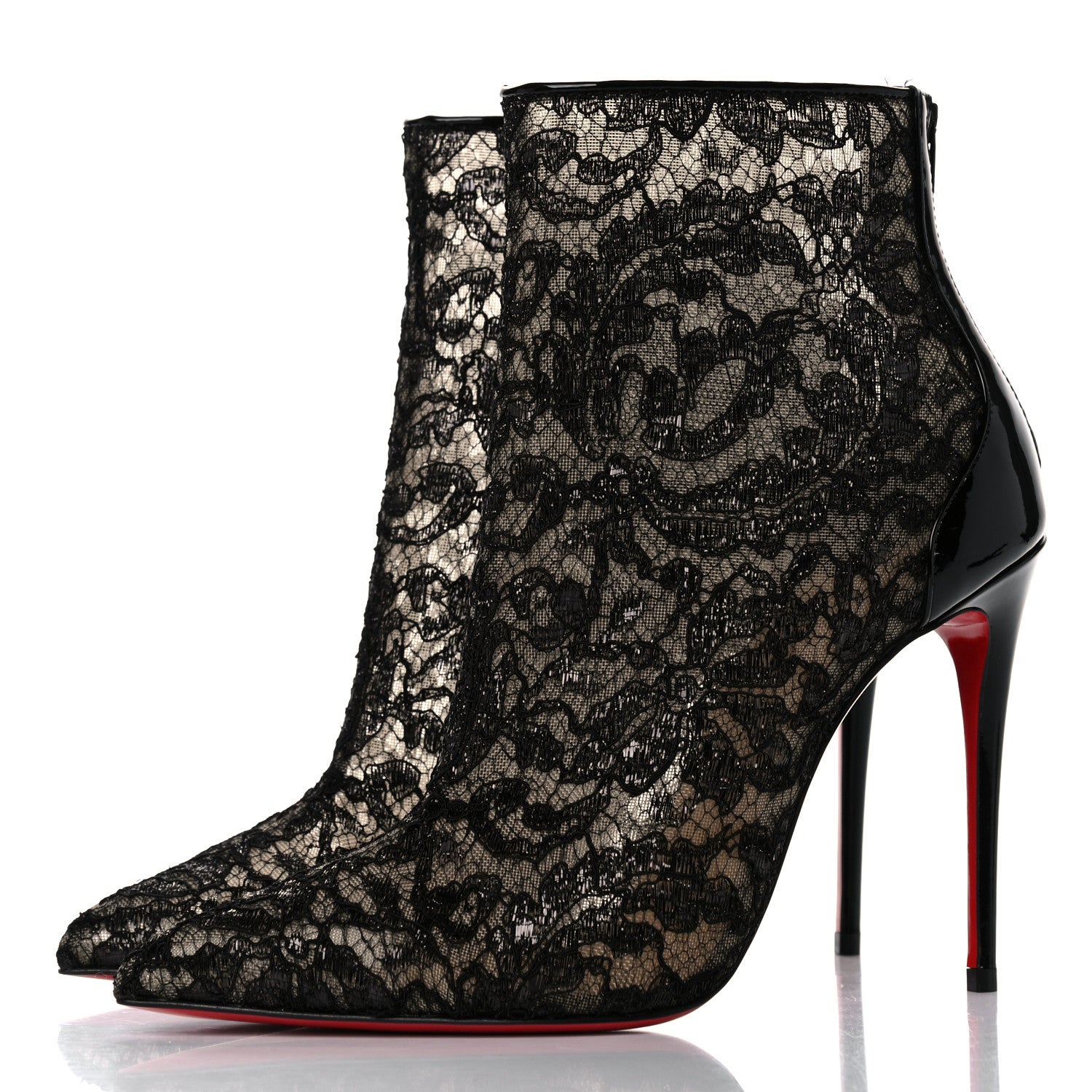 Christian Louboutin Patent Rete Lace Dentelle Psybootie 100 Ankle Boots 37.5 Black 3 of 9