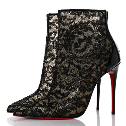 Christian Louboutin Patent Rete Lace Dentelle Psybootie 100 Ankle Boots 37.5 Black 3 of 9