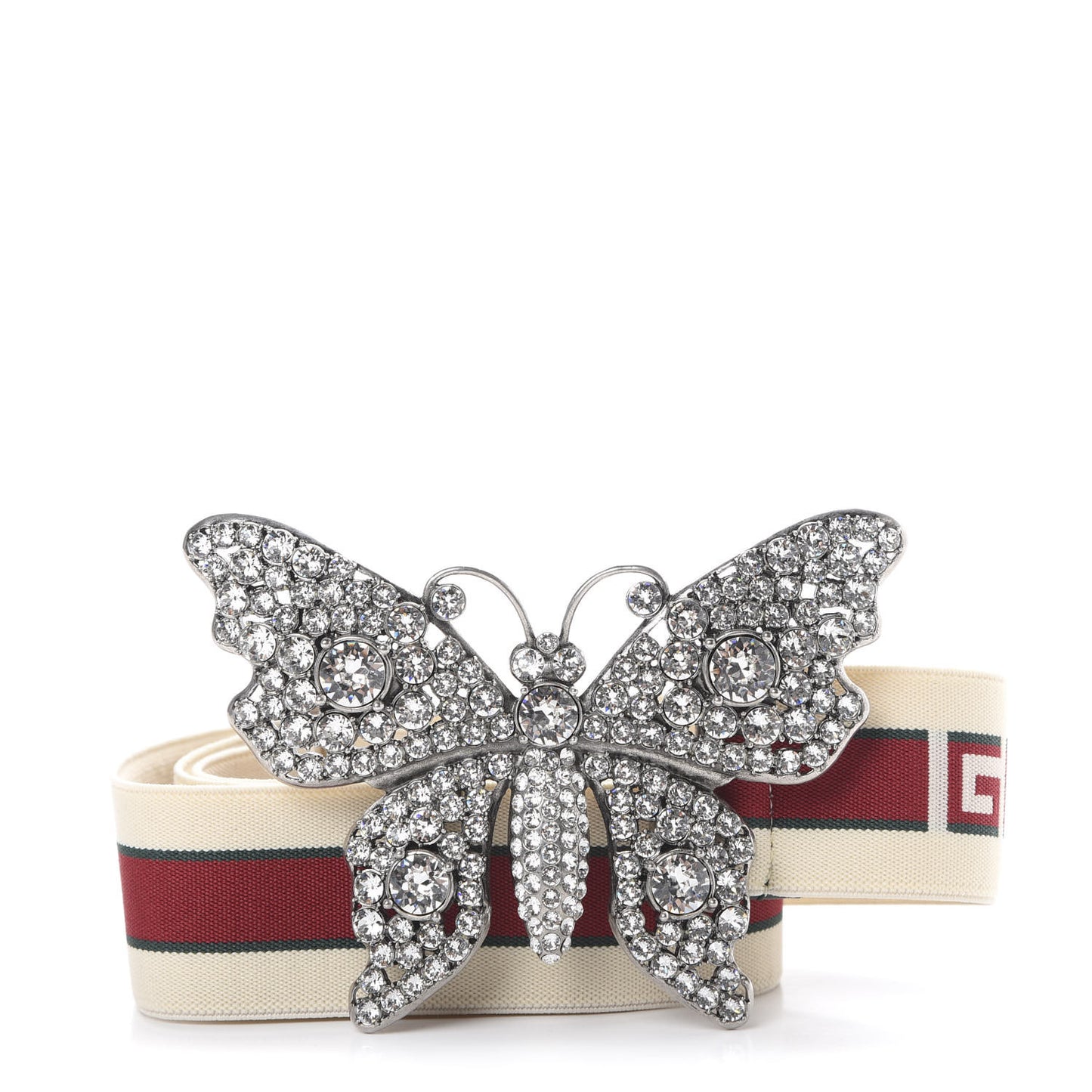 Jacquard Crystal Stripe Butterfly Belt 85 34 White