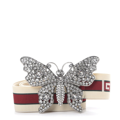 Gucci Jacquard Crystal Stripe Butterfly Belt 85 34 White 1 of 5