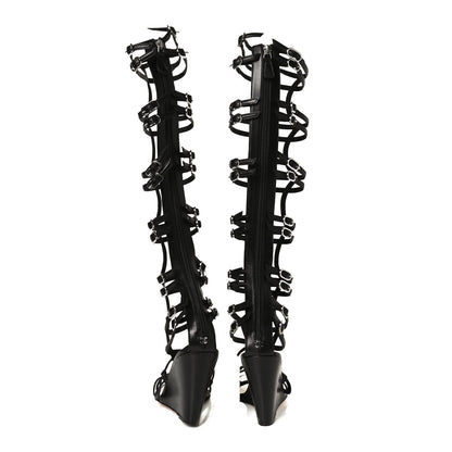 Chanel Metallic Lambskin Gladiator Wedge Strap Sandals 40 Argent Black 6 of 9